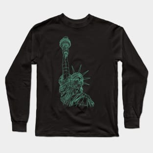 Statue of Liberty in a green line drawing design Long Sleeve T-Shirt